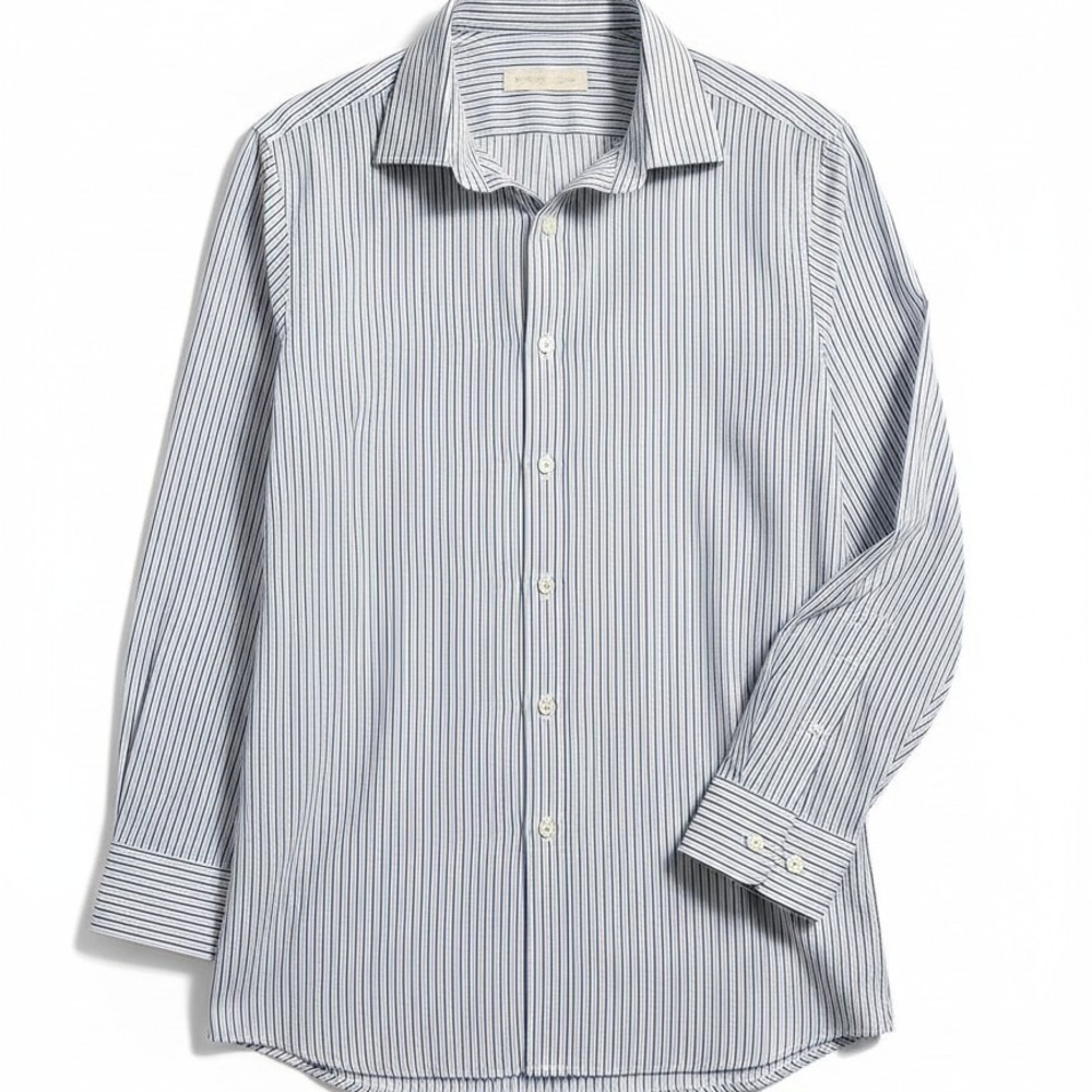 Michael Kors Blue White Striped Long Sleeve Button Down, Men's 16 34/35 Shirt